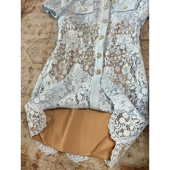 Self Portrait Blue Lace Diamante Bow Mini Dress Womens US Size 8 NWT - Picture 4 of 13